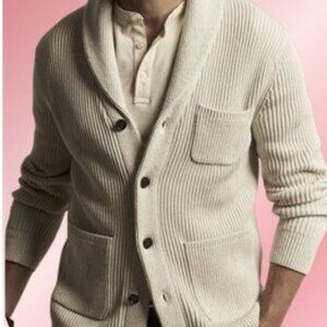Banana Republic Men's Supima Cotton Shawl-Collar Cardigan, Heather Oatmeal